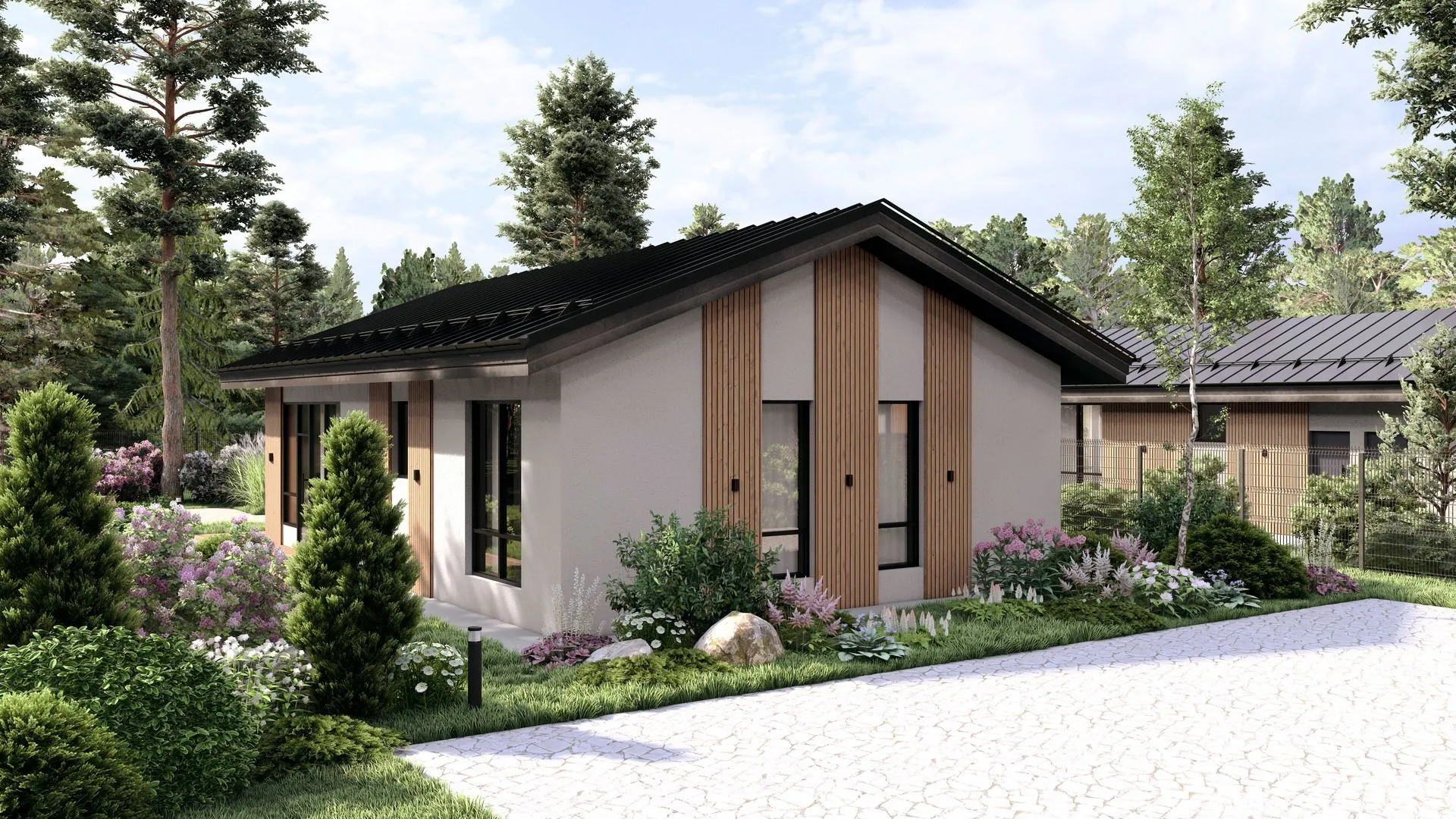 Проект одноэтажного дома из газобетона с террасой, площадью 90 кв.м.