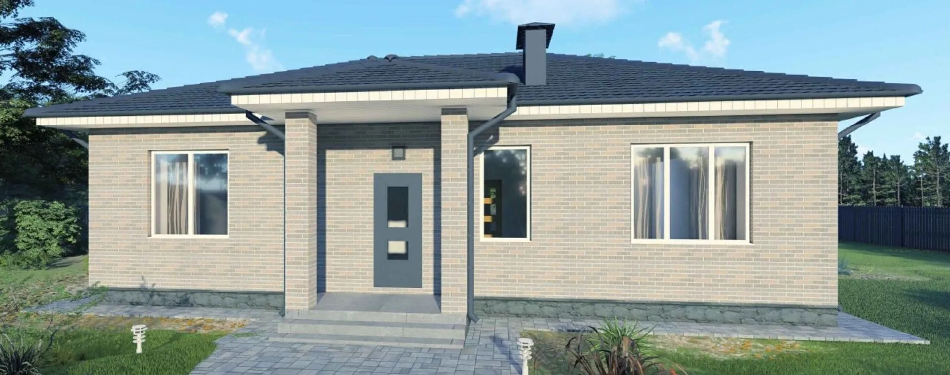 Проект одноэтажного дома из керамзитобетонных блоков площадью 93 кв.м.