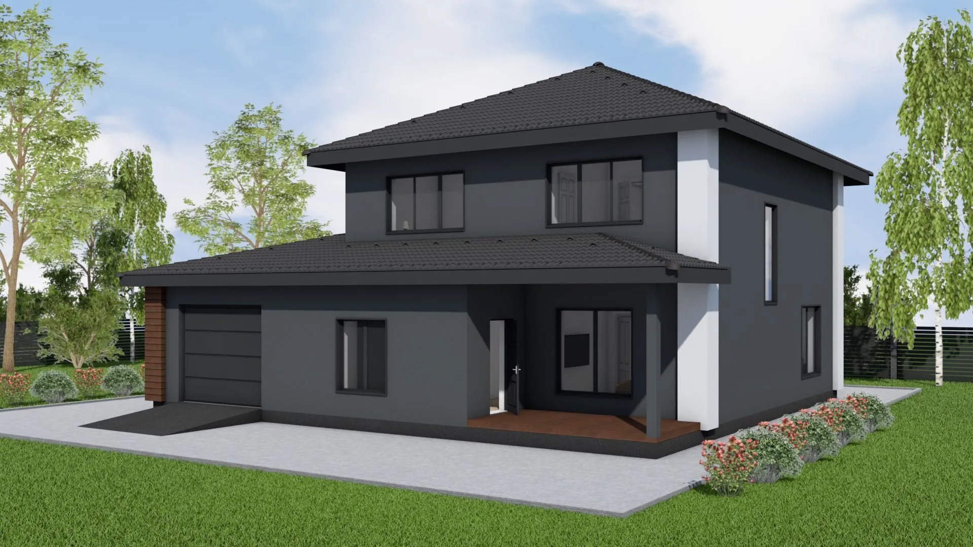Проект двухэтажного дома из газобетона с террасой, площадью 223 кв.м.