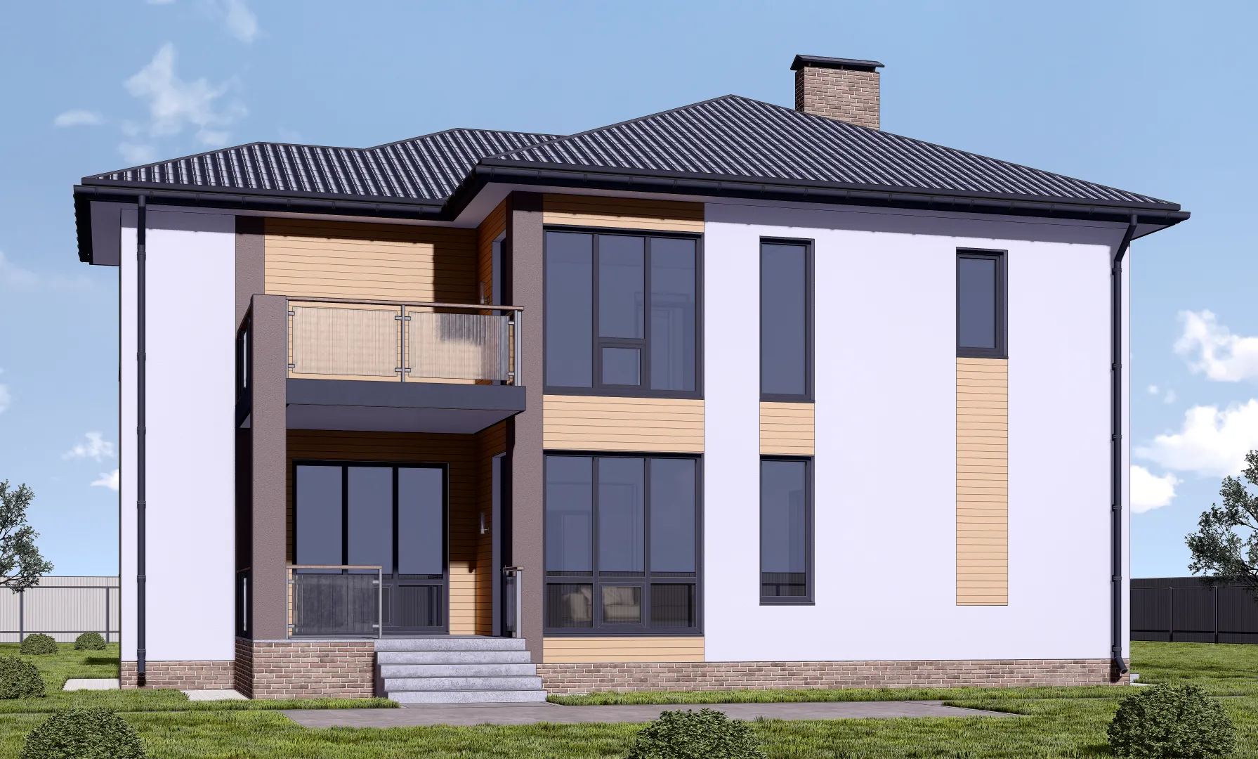 Проект двухэтажного дома из газобетона с террасой, площадью 222 кв.м.