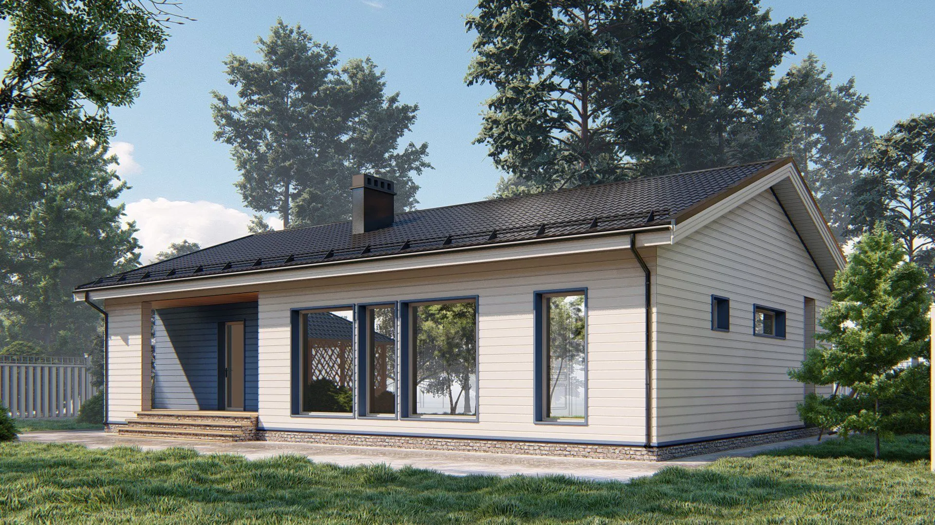 Проект одноэтажного дома из SIP-панелей площадью 158 кв.м.