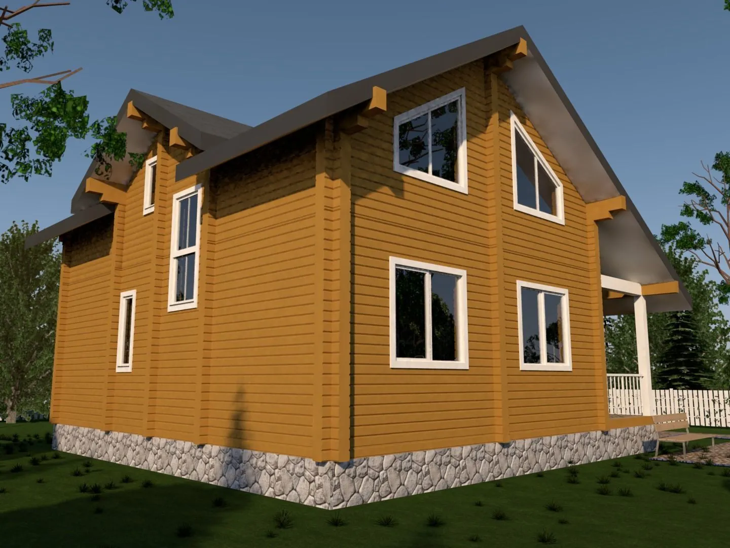 Проект двухэтажного дома из клеёного бруса с террасой, площадью 153 кв.м.