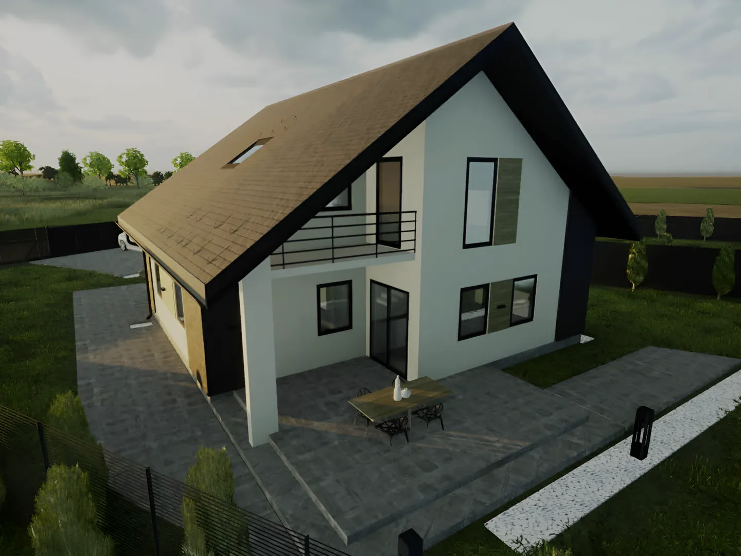Проект двухэтажного дома из газобетона с террасой, площадью 169 кв.м.