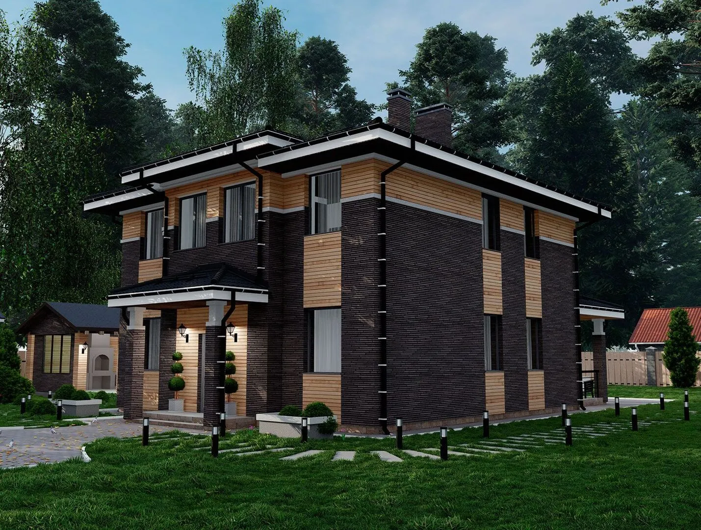 Проект двухэтажного дома из газобетона с террасой, площадью 197 кв.м.
