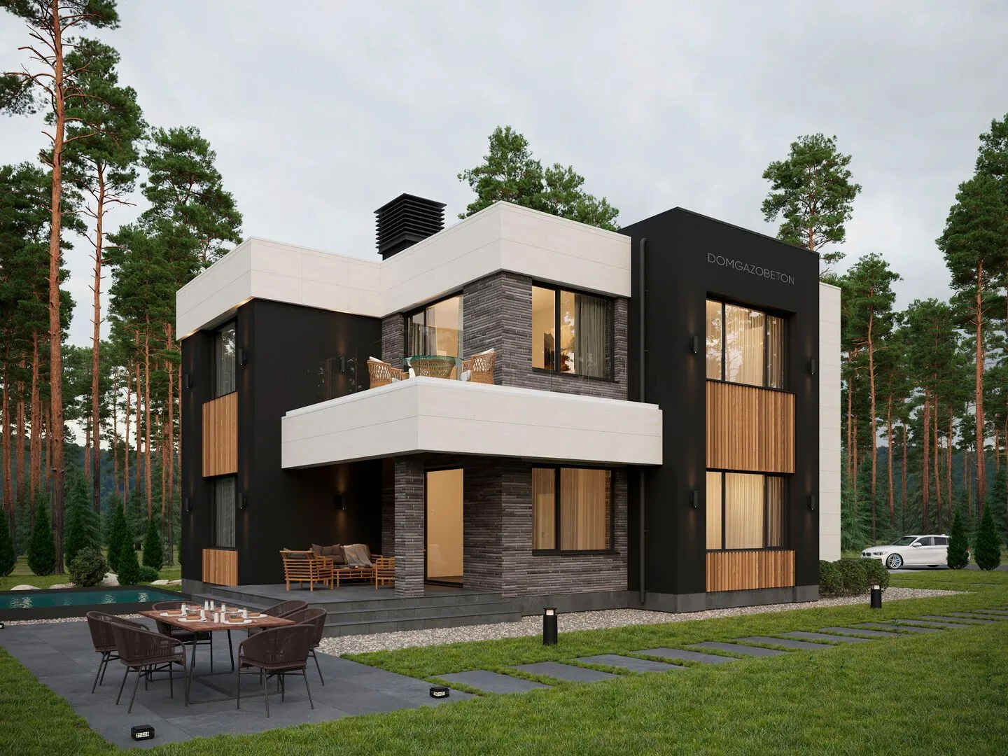 Проект двухэтажного дома из газобетона с террасой, площадью 238 кв.м.