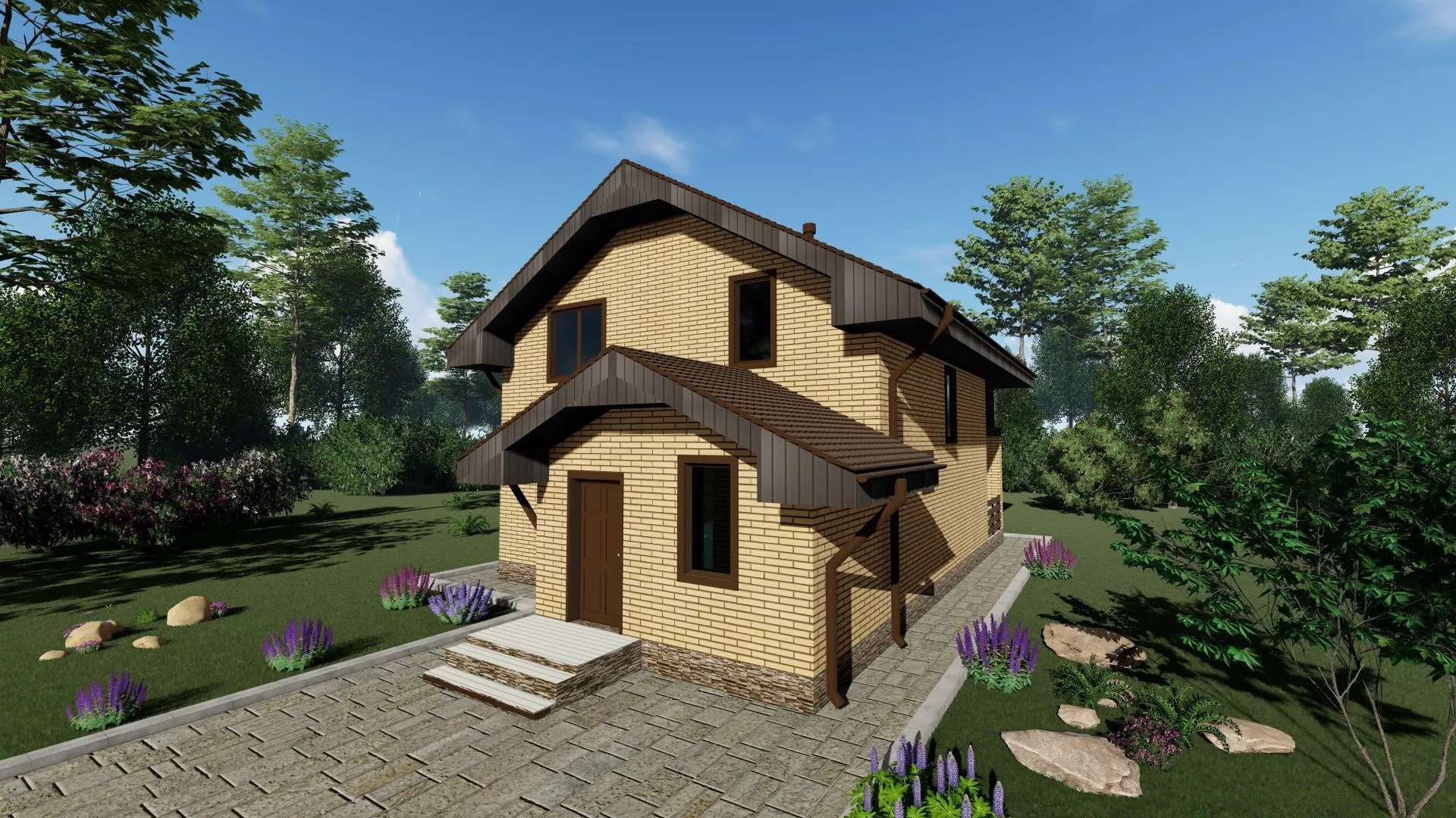 Проект двухэтажного дома из газобетона с террасой, площадью 156 кв.м.