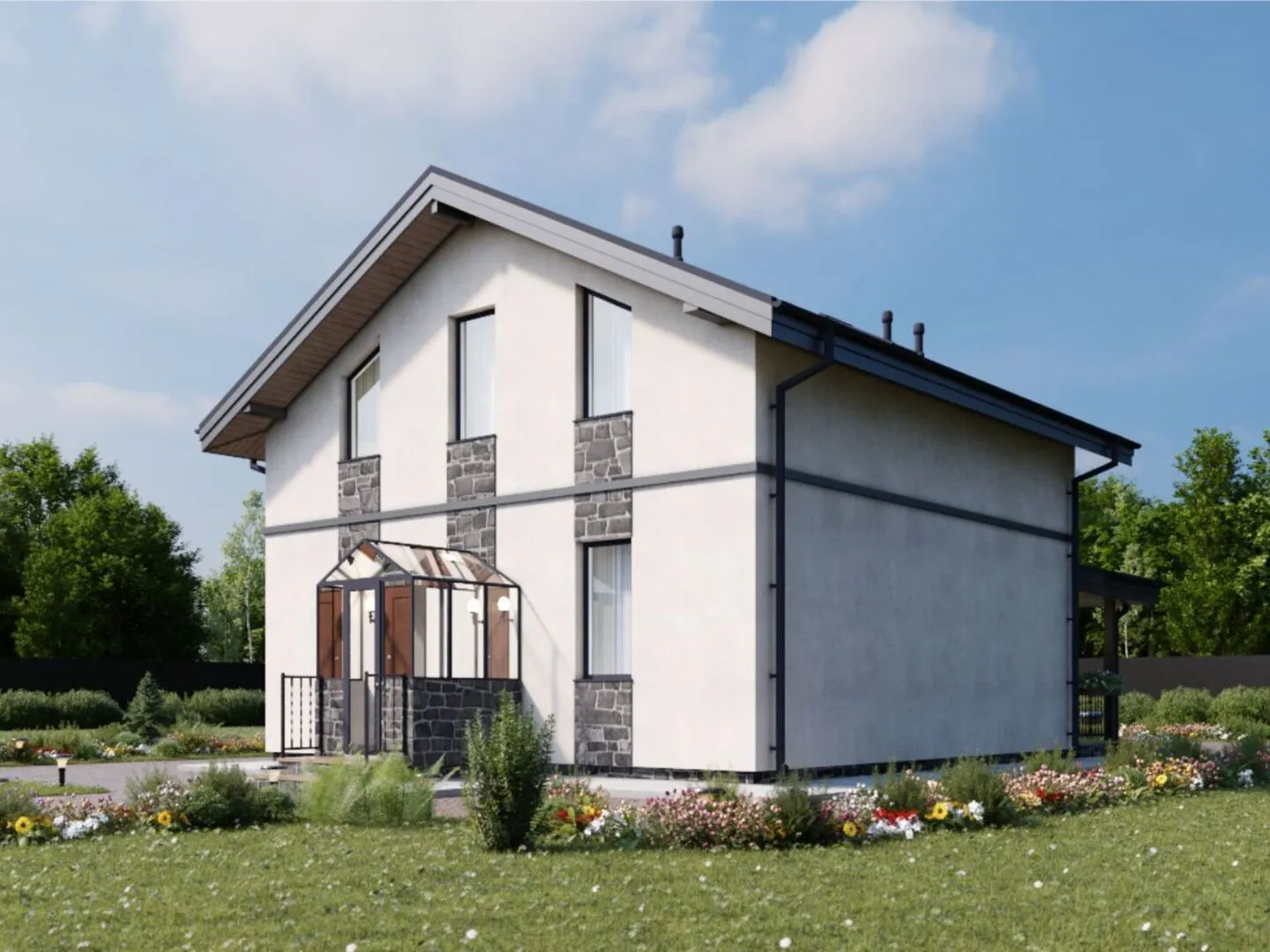 Проект двухэтажного дома из газобетона с террасой, площадью 140 кв.м.