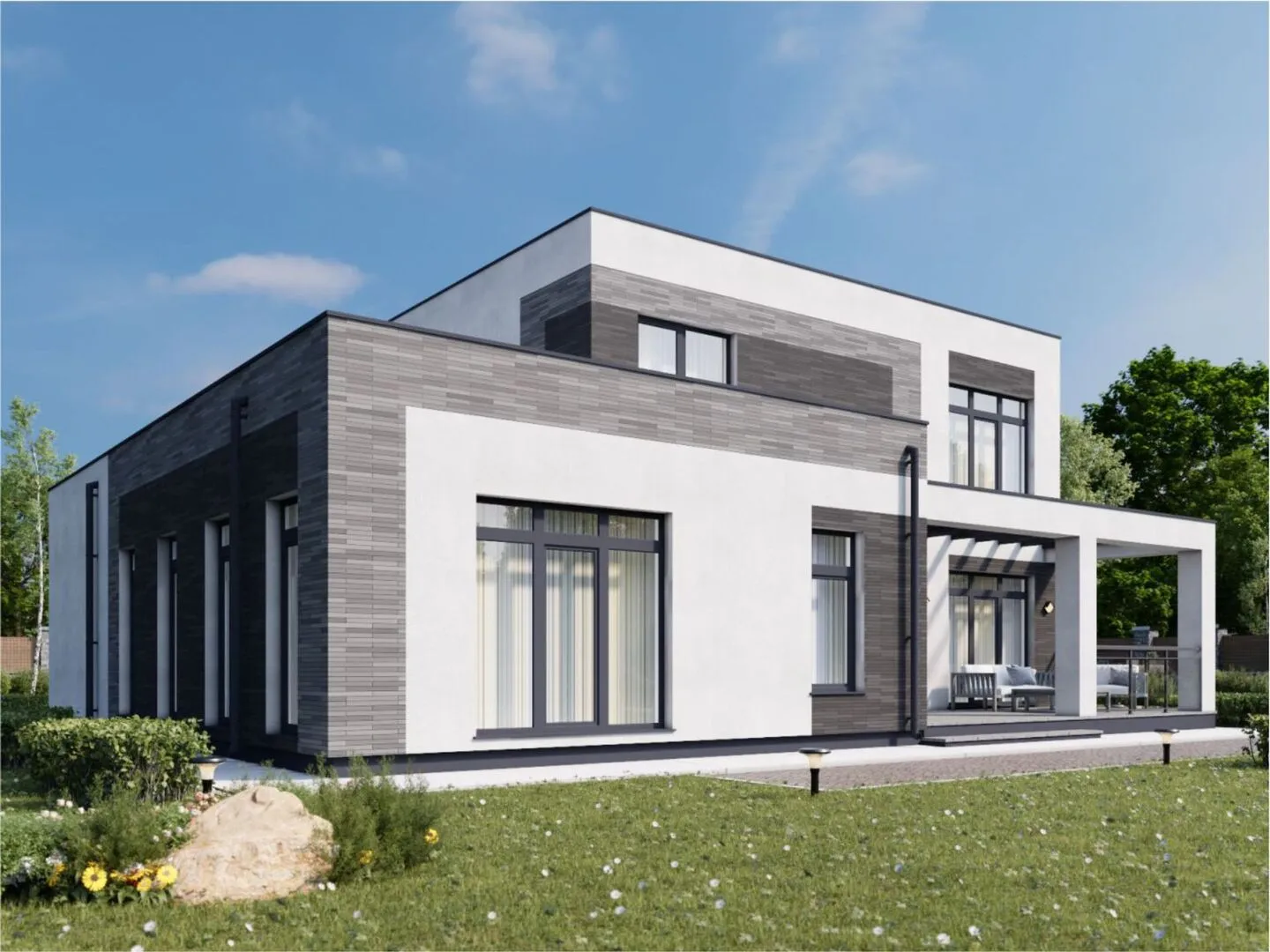 Проект двухэтажного дома из газобетона с террасой, площадью 248 кв.м.