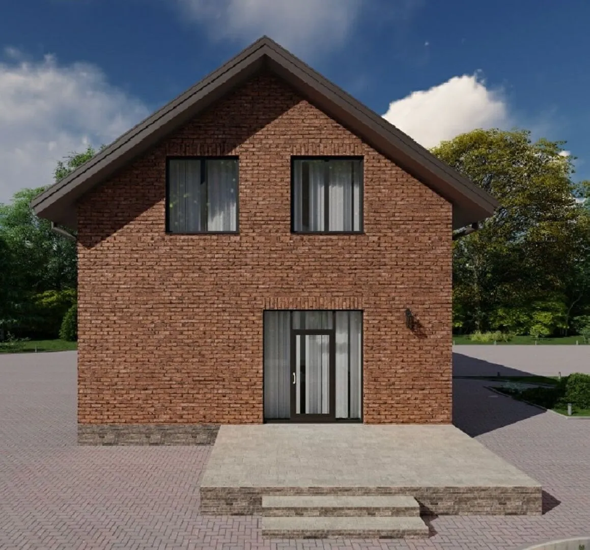 Проект двухэтажного дома из газобетона с террасой, площадью 150 кв.м.