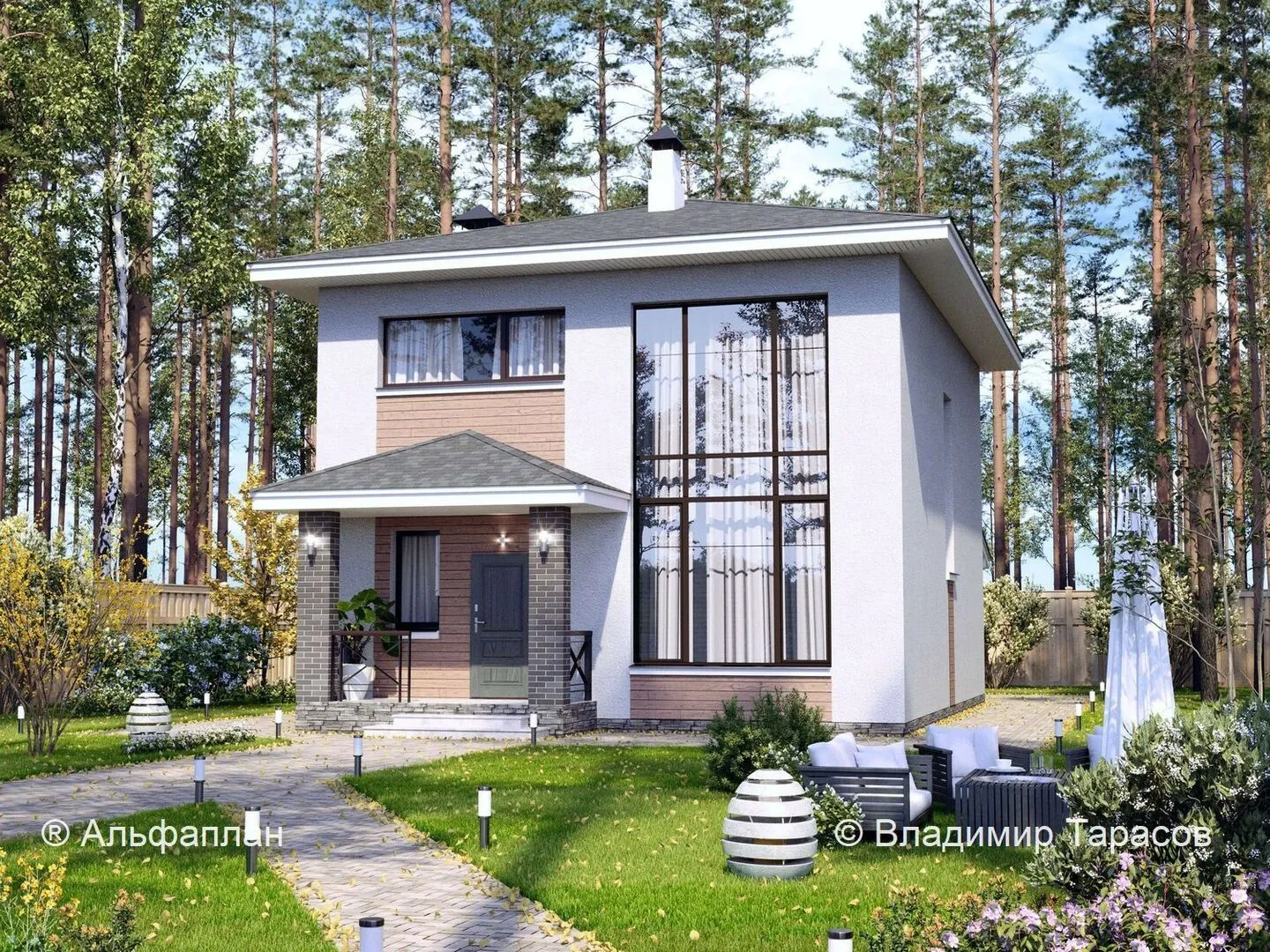 Проект двухэтажного дома из газобетона с террасой, площадью 151 кв.м.