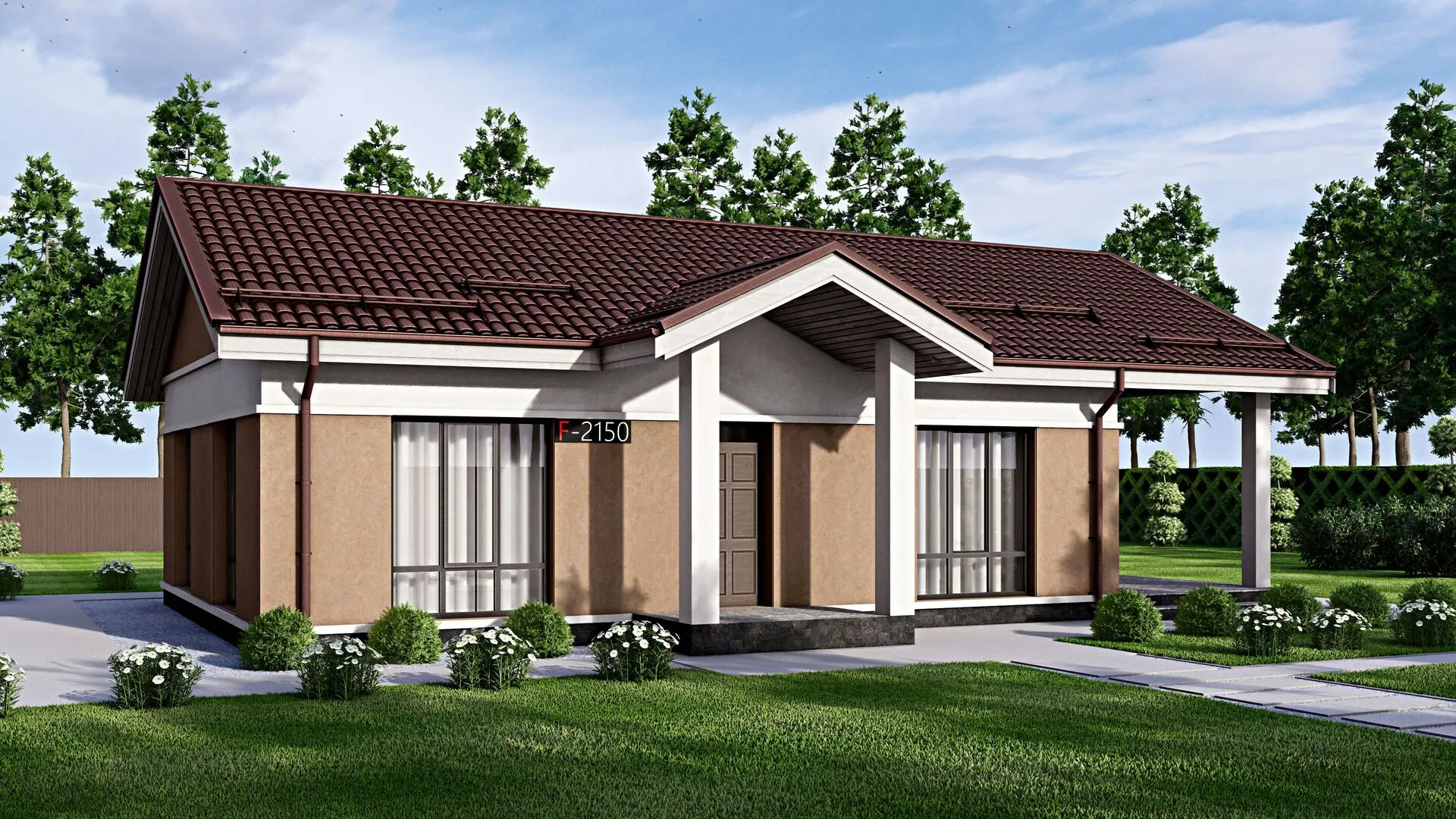 Проект одноэтажного дома с двумя спальнями 110 кв.м.